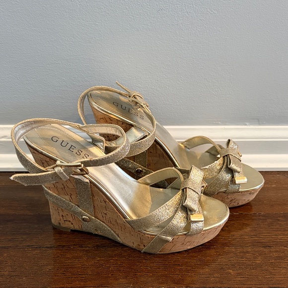 Guess Shoes - Guess Metallic Gold Wedge Sandals Women’s Size 6.5